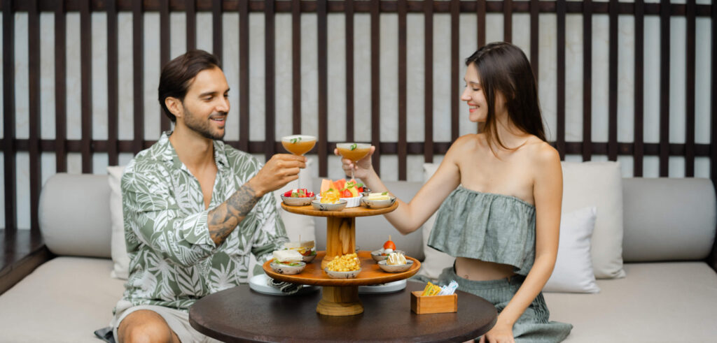 Couple enjoying afternoon tea and brunch at a Bali villa